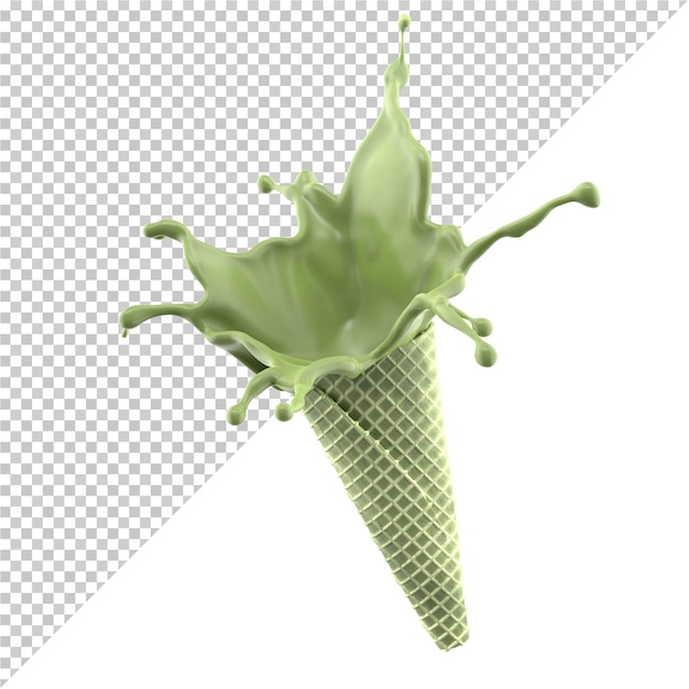 Tè verde macha gelato nel cono isolato su sfondo bianco mockup