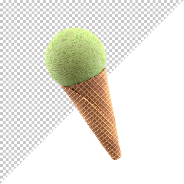 Tè verde macha gelato nel cono isolato su sfondo bianco mockup