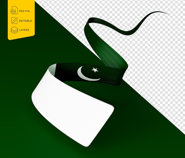 Macha wstążką lub banerem z flagą Pakistanu dzień niepodległości ilustracja 3D