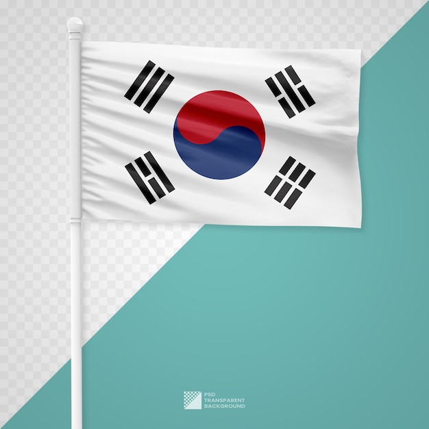 Machająca Flagą Korei Południowej Na Białym Metalowym Słupie Izolowanym Na Przezroczystej Tle
