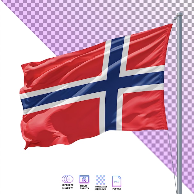 Machająca flagą narodową Norwegii na słupie