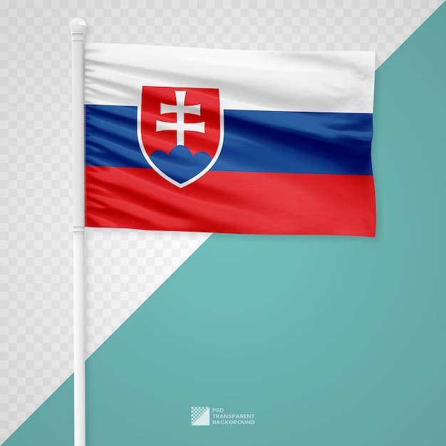PSD machanie flagą słowacji na białym metalowym słupie izolowanym na przezroczystym tle