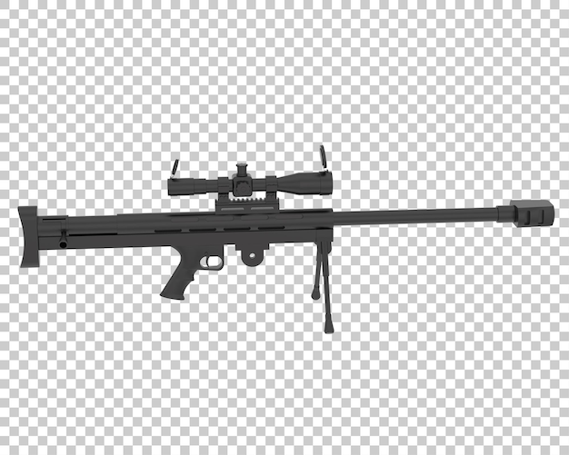 透明な背景の3dレンダリングイラストにスコープを持つ機関銃