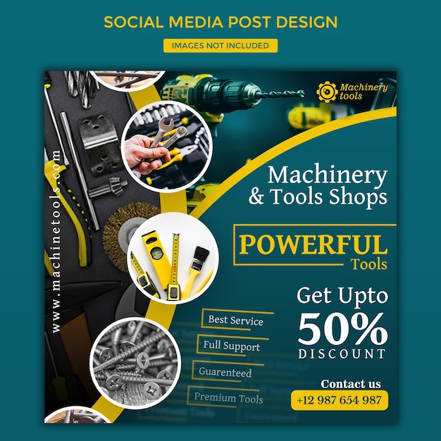 Machinery hammer hardware tools ply social media post template design for facebook and instagram