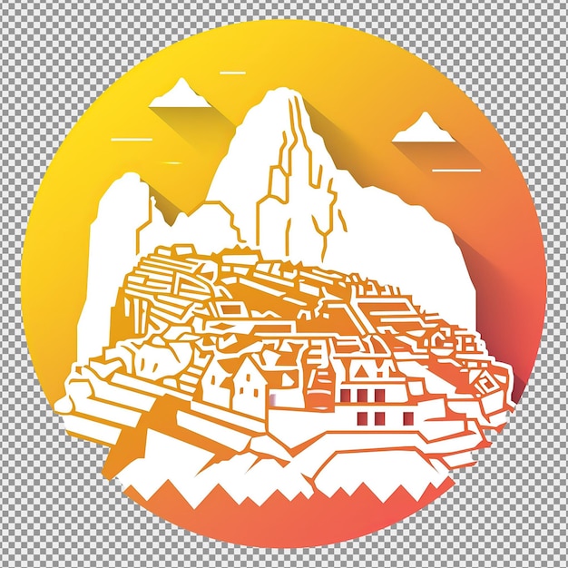 PSD machu picchu icon in white color and yellow gradient circular background premium vector
