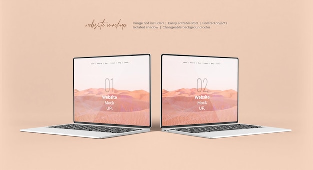 Schermo mackbook pro con mockup di presentazione del sito web isolato