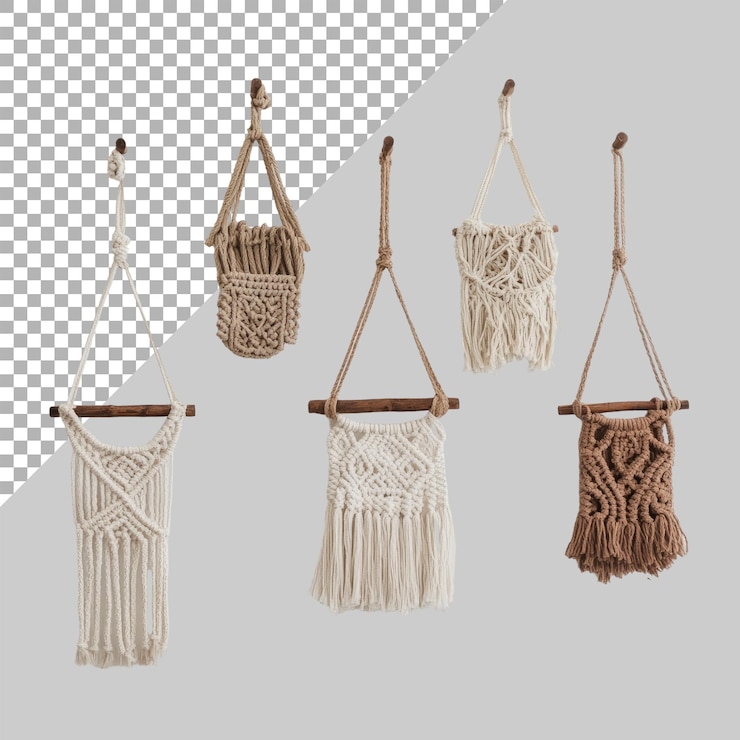 PSD macrame hangings on transparent background