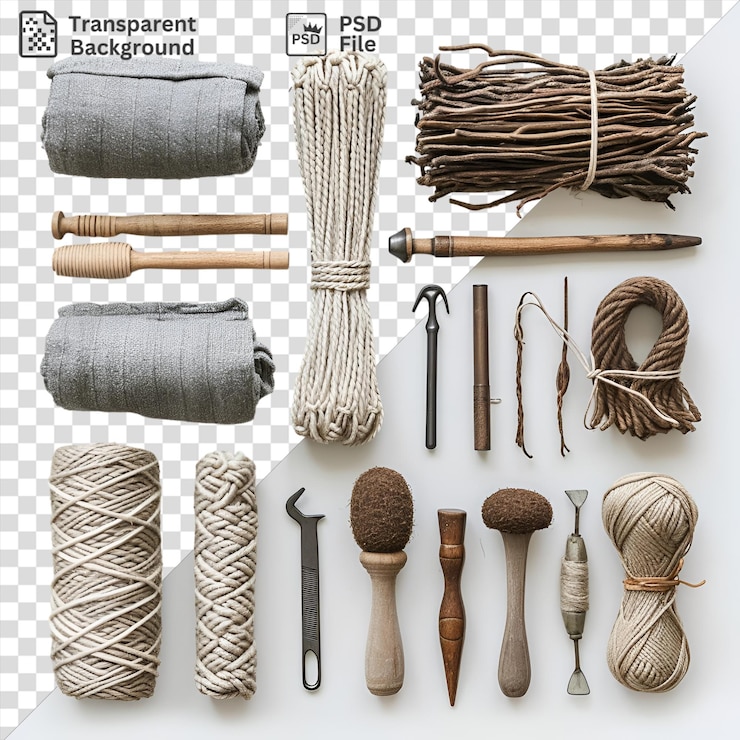 PSD macrame and weaving tools set on a transparent background