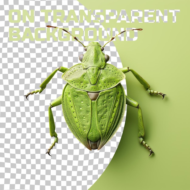PSD macro photography of a symmetrical green arthropod on a transparent