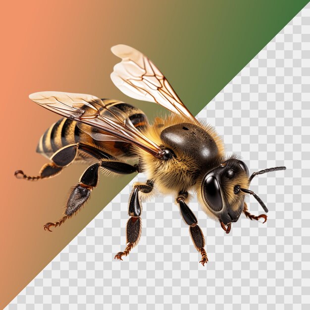 Macro shot of a bee isolated on transparent background