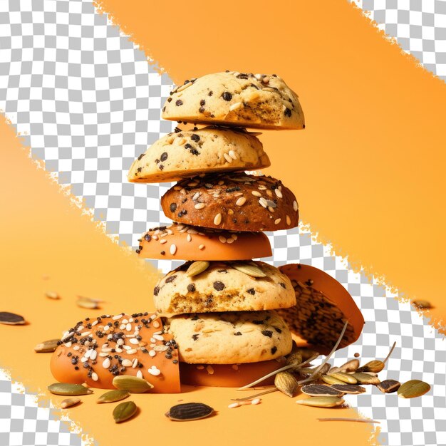 PSD macro shot of multi seed cookies on a transparent background