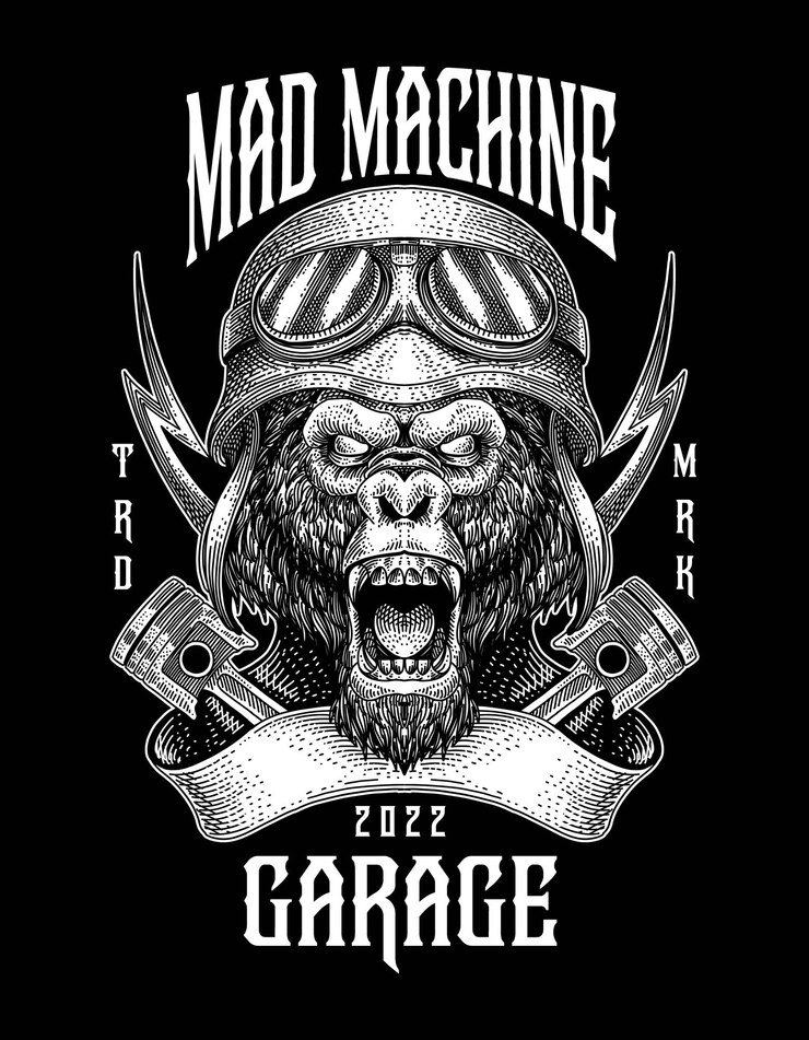 PSD mad kong machine illustration logo