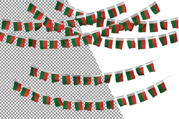 PSD madagascar flag bunting rope decoration set small flag celebration 3d rendering