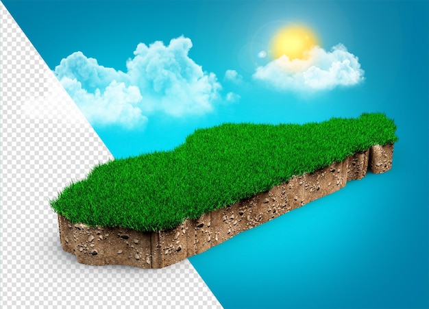 Madagascar Map soil land geology cross section with green grass and Rock ground texture