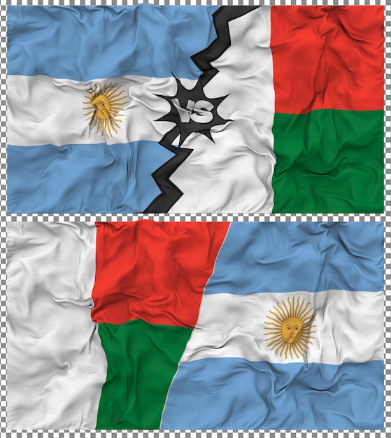 Madagaskar versus Argentinië Halve gecombineerde vlag Cloth Bump Texture 3D Rendering