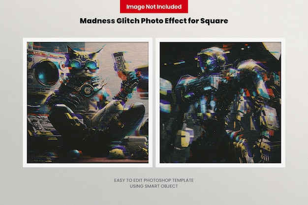 PSD madness glitch photo effect for square