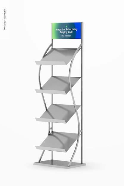 PSD magazine advertising display rack mockup, juiste weergave