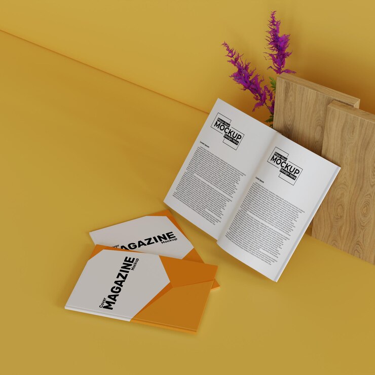 magazine book mockup with a yellow theme