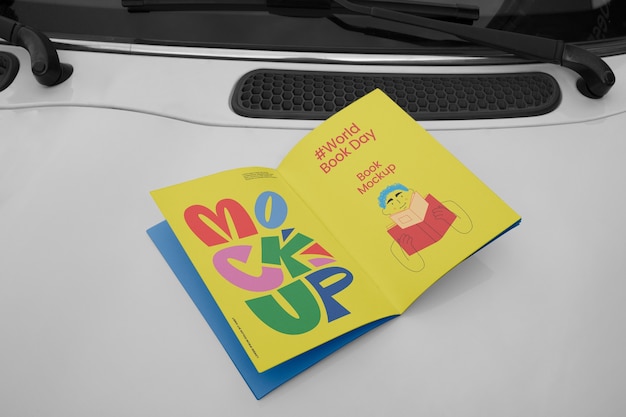 PSD magazine on car mockup