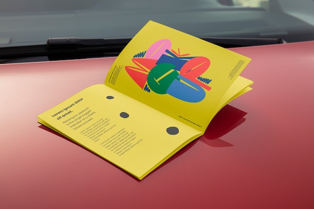 PSD magazine on car mockup