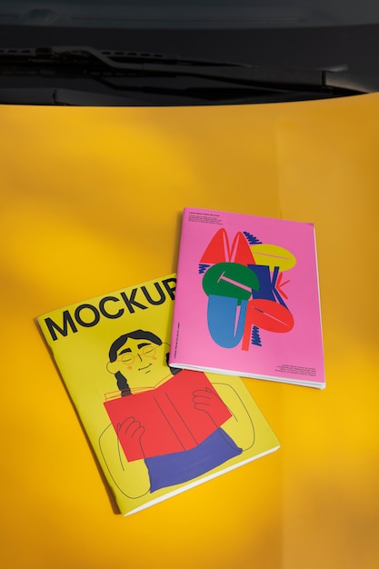 Magazine on car mockup