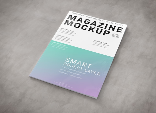 PSD magazine cover on concrete surface mockup