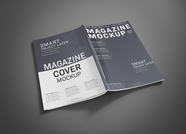 Copertina di una rivista su superficie grigia mockup