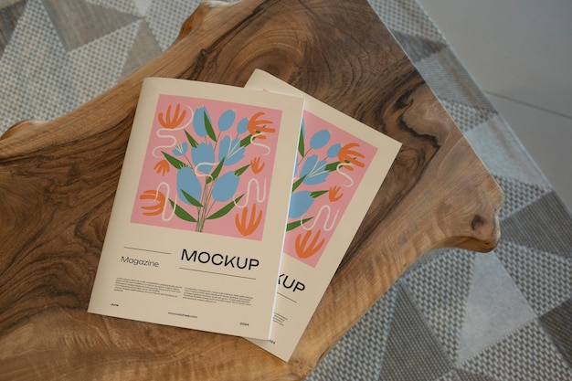 PSD Мокет журнала на деревянной мебели