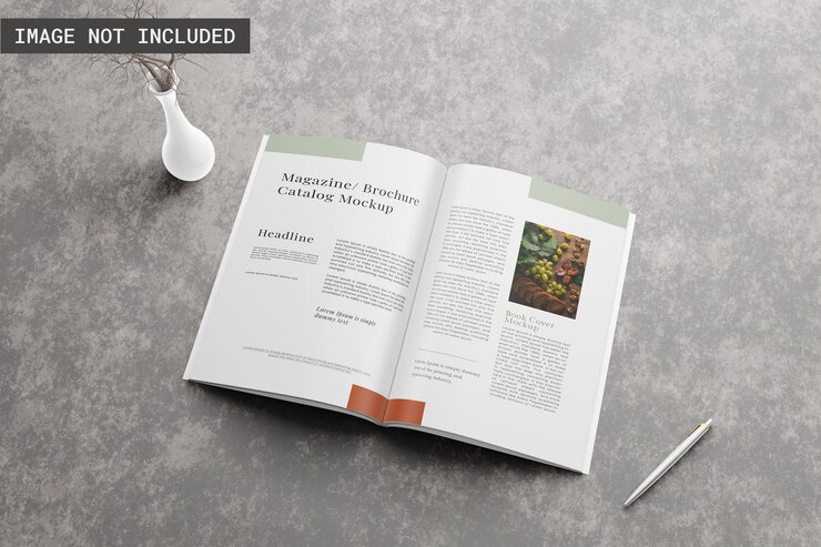 Magazine mockup open page with white vase