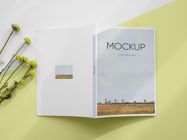magazine mockup with plants