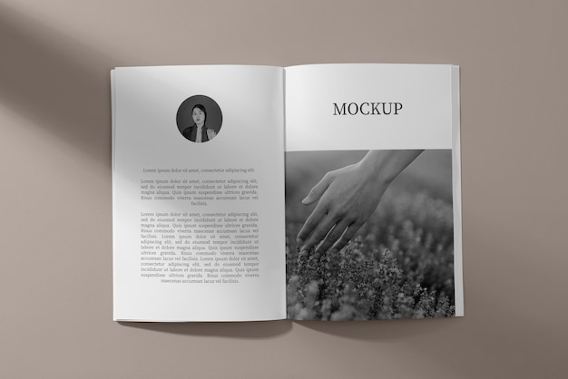 PSD magazine mockup with shadow overlay