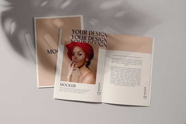 PSD magazine mockup with shadow overlay