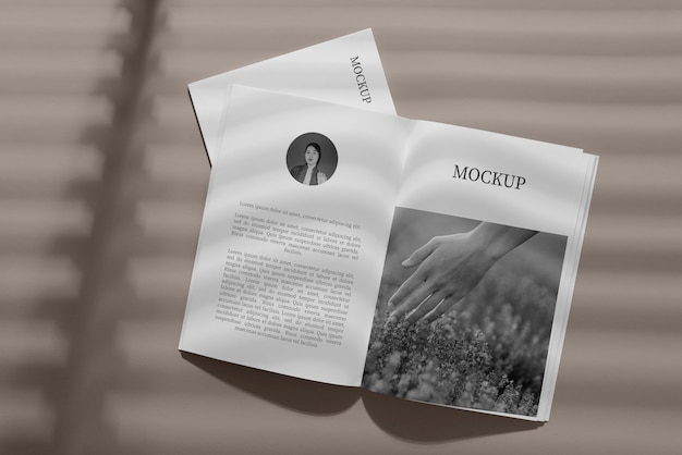 PSD magazine mockup with shadow overlay