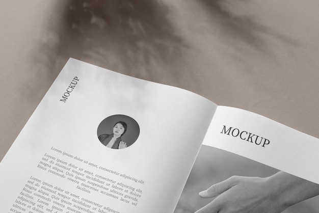 Magazine mockup with shadow overlay