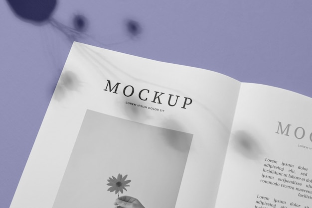 PSD magazine mockup with shadow overlay