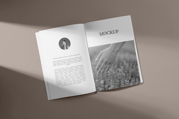 magazine mockup with shadow overlay