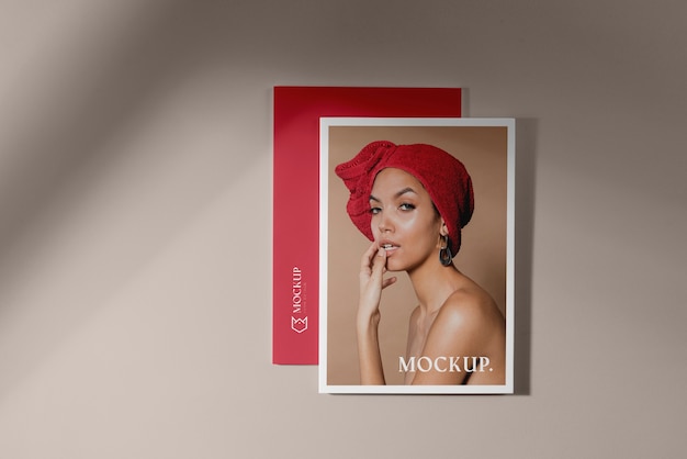 PSD magazine mockup with shadow overlay