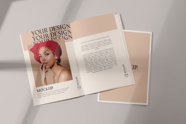 PSD magazine mockup with shadow overlay