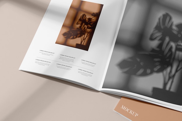 PSD magazine mockup with shadow overlay