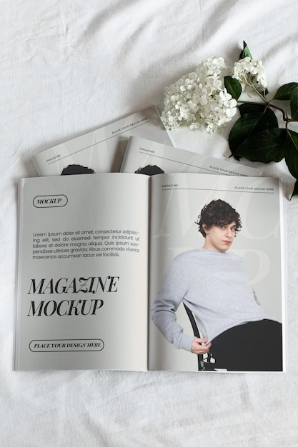 PSD magazine mockup with staple closure