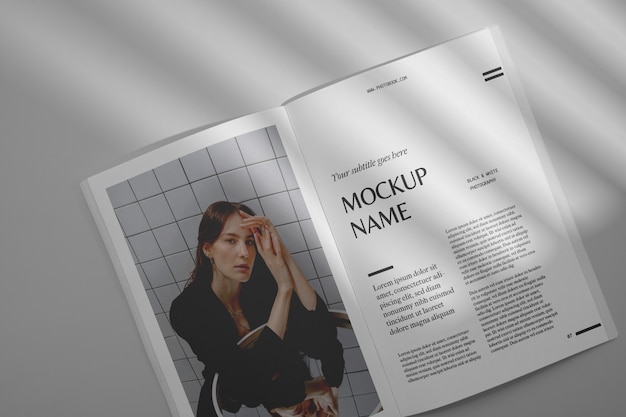 PSD magazine mockup with window shadow