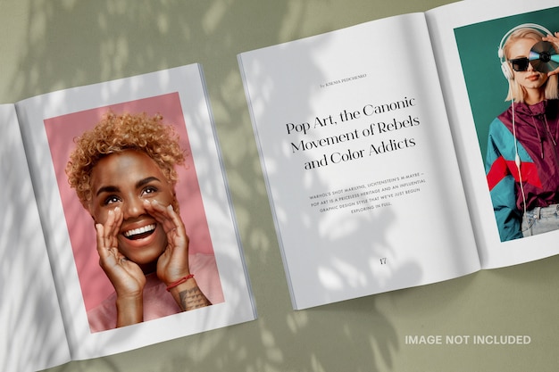 PSD magazine spread with shadow mockup