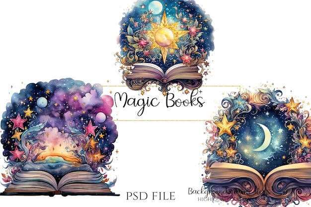 Magic books fantasy book clipart