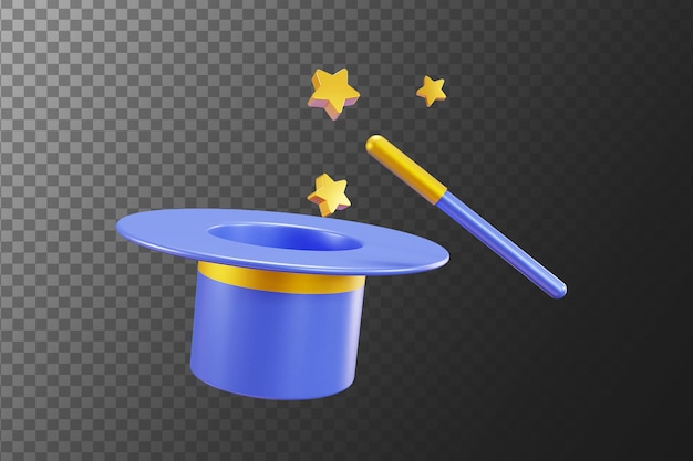 PSD magic cap and stick and star 3d ui icon