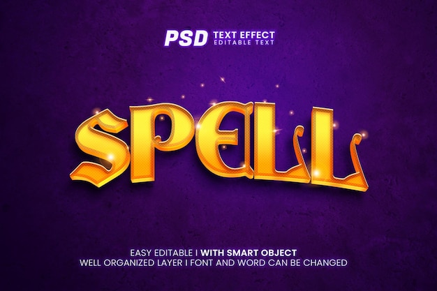 Magic spell editable text effect mockup template Premium Psd