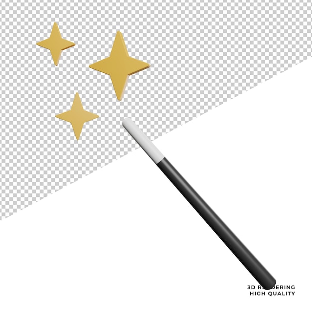 Magic stick with star show element front view 3d rendering illustration on transparent background