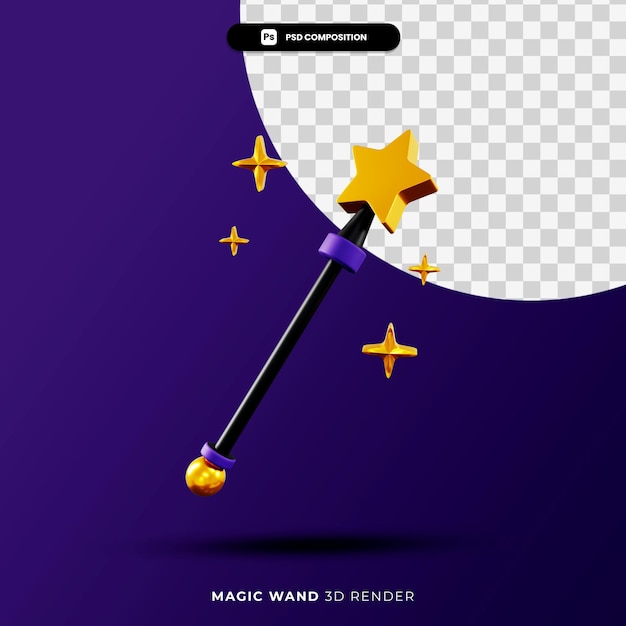 La bacchetta magica 3d rende l'illustrazione isolata