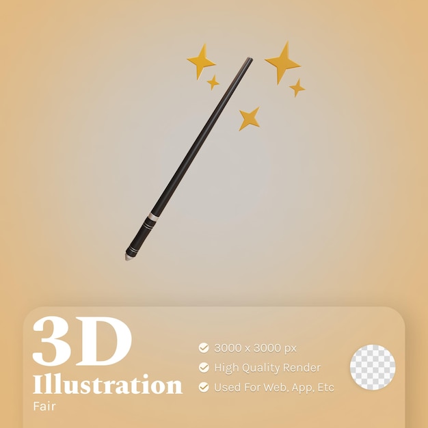 PSD 魔法の杖イラスト3d