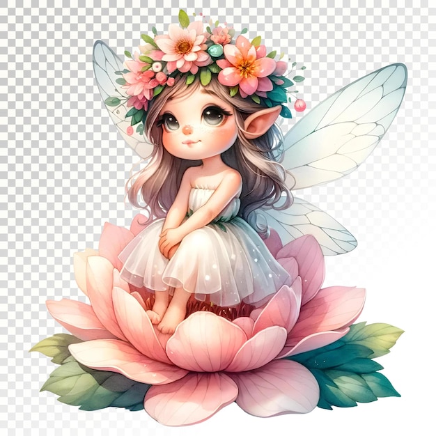 PSD magical fairy sitting on a flower clipart or magical fair