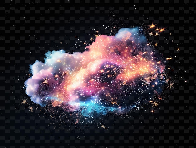 PSD magica nuvola di fuochi d'artificio con esplosione di scintille colorate e gli neon color shape decor collections